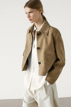 Cracked Suede Leather Jacket with Pocket