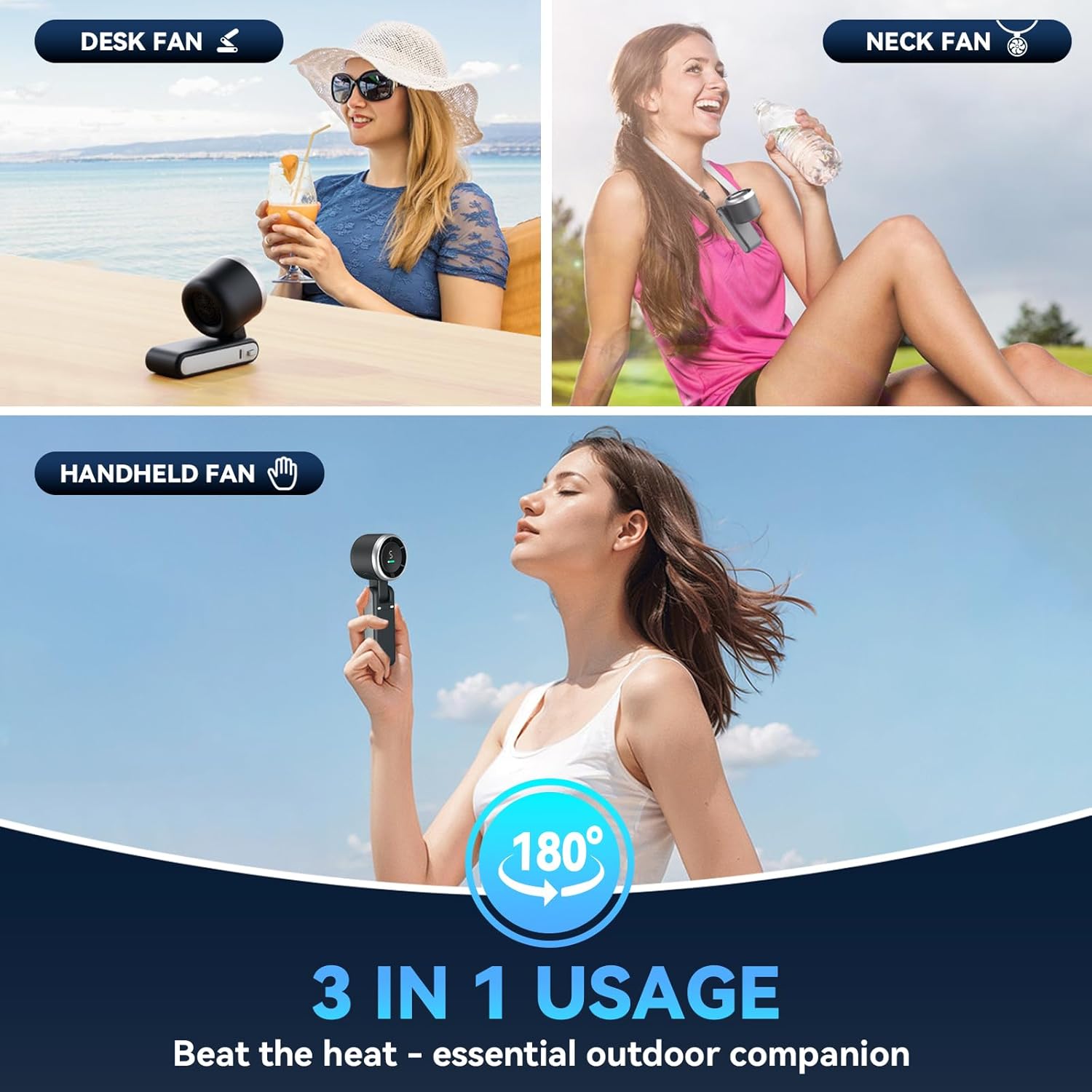 3-in-1 Portable Foldable Handheld Turbo Fan