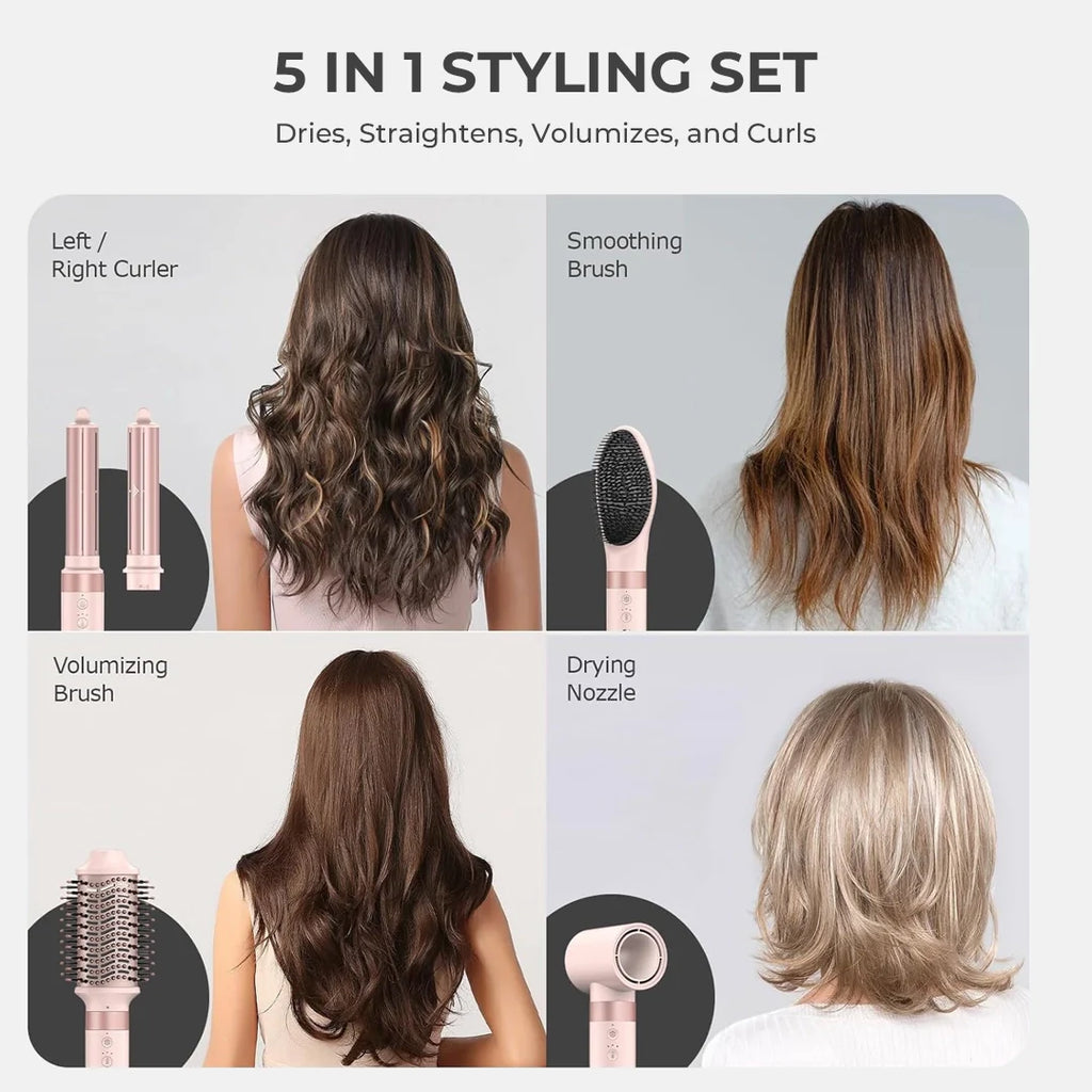 Beauty 5-in-1 Professional Hot Air Hair Styler & Blow Dryer Brush - Frizz-Free Fast Drying for Curls, Volume & Straightening | Ionic Technology & Heat Protection