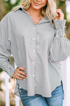 ✨💥Mid-length smocked shirt with striped lapel and oversized drawdown sleeves