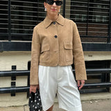 Cracked Suede Leather Jacket with Pocket