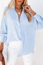 ✨💥Mid-length smocked shirt with striped lapel and oversized drawdown sleeves