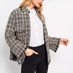 Apricot Plaid Fringe Coat