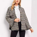 Apricot Plaid Fringe Coat