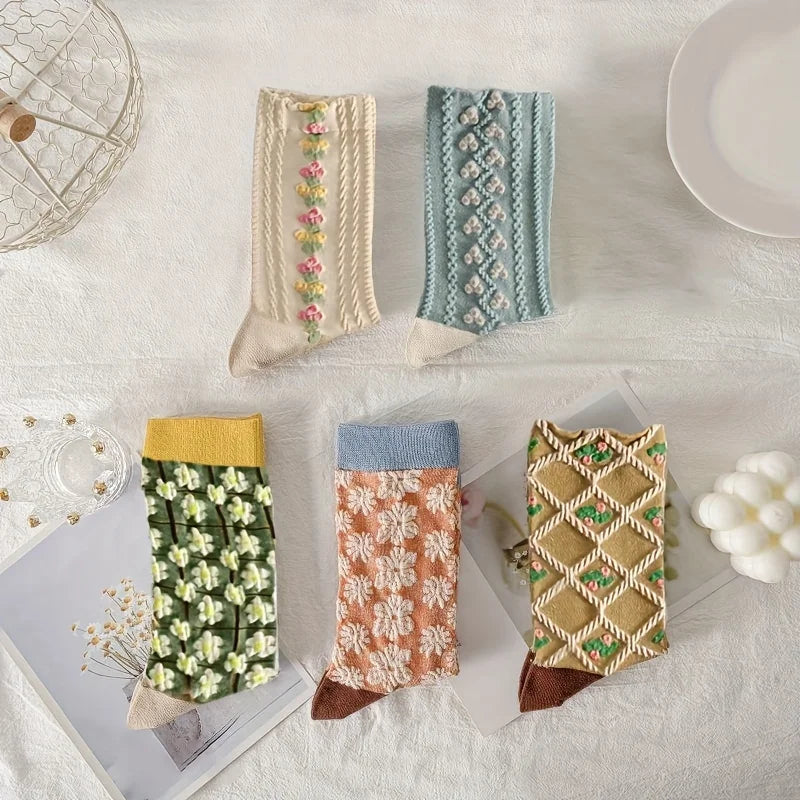Vintage Embroidered Knit Sock Set