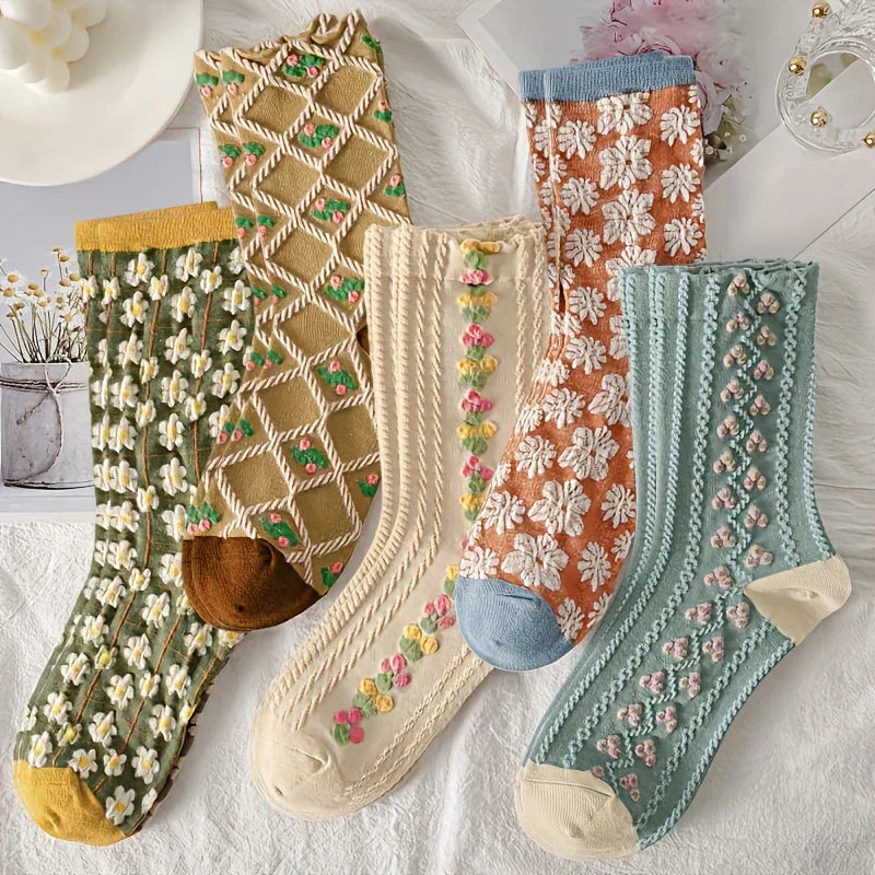 Vintage Embroidered Knit Sock Set