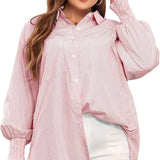 ✨💥Mid-length smocked shirt with striped lapel and oversized drawdown sleeves
